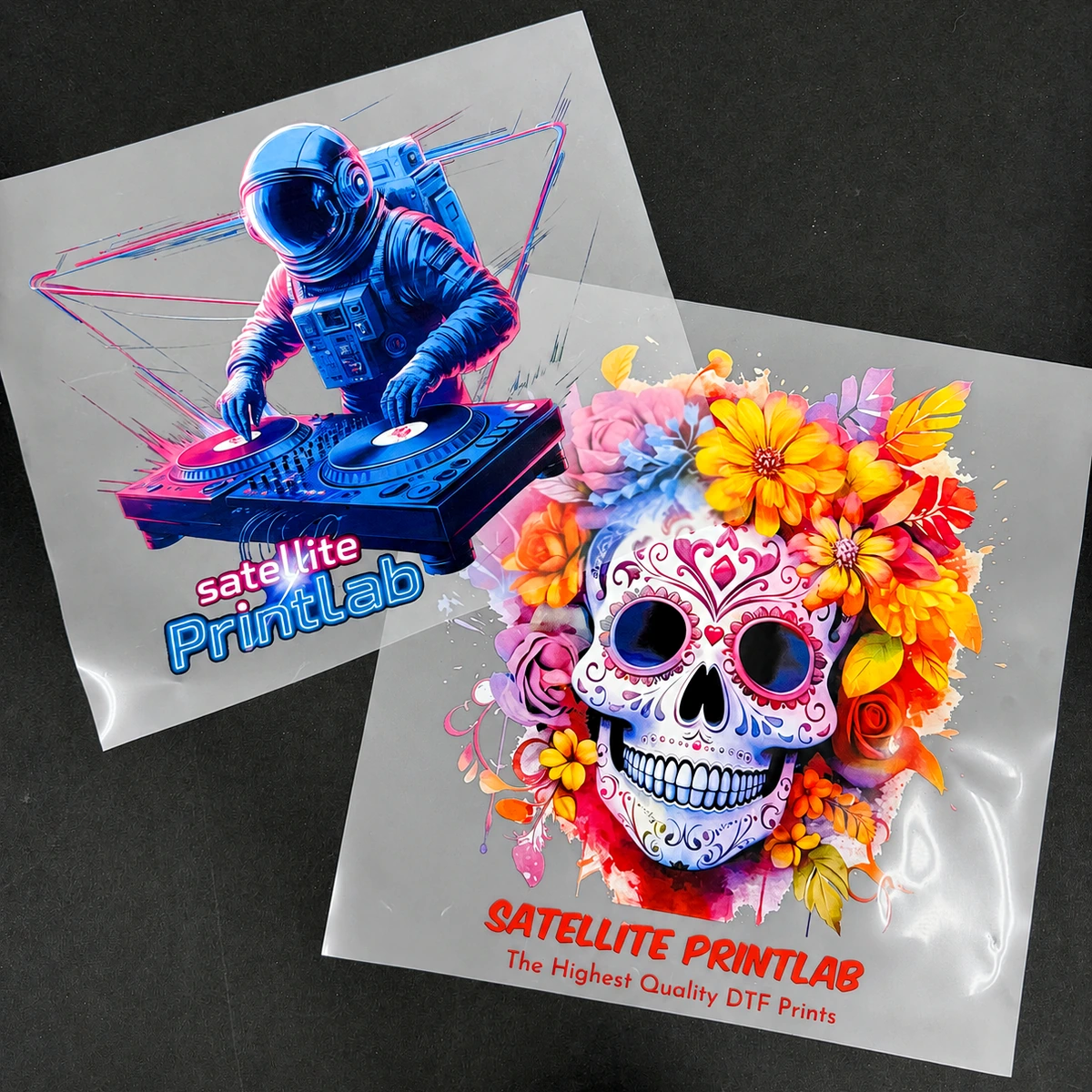 Detailed colorful skull artwork printed on a black custom shirt