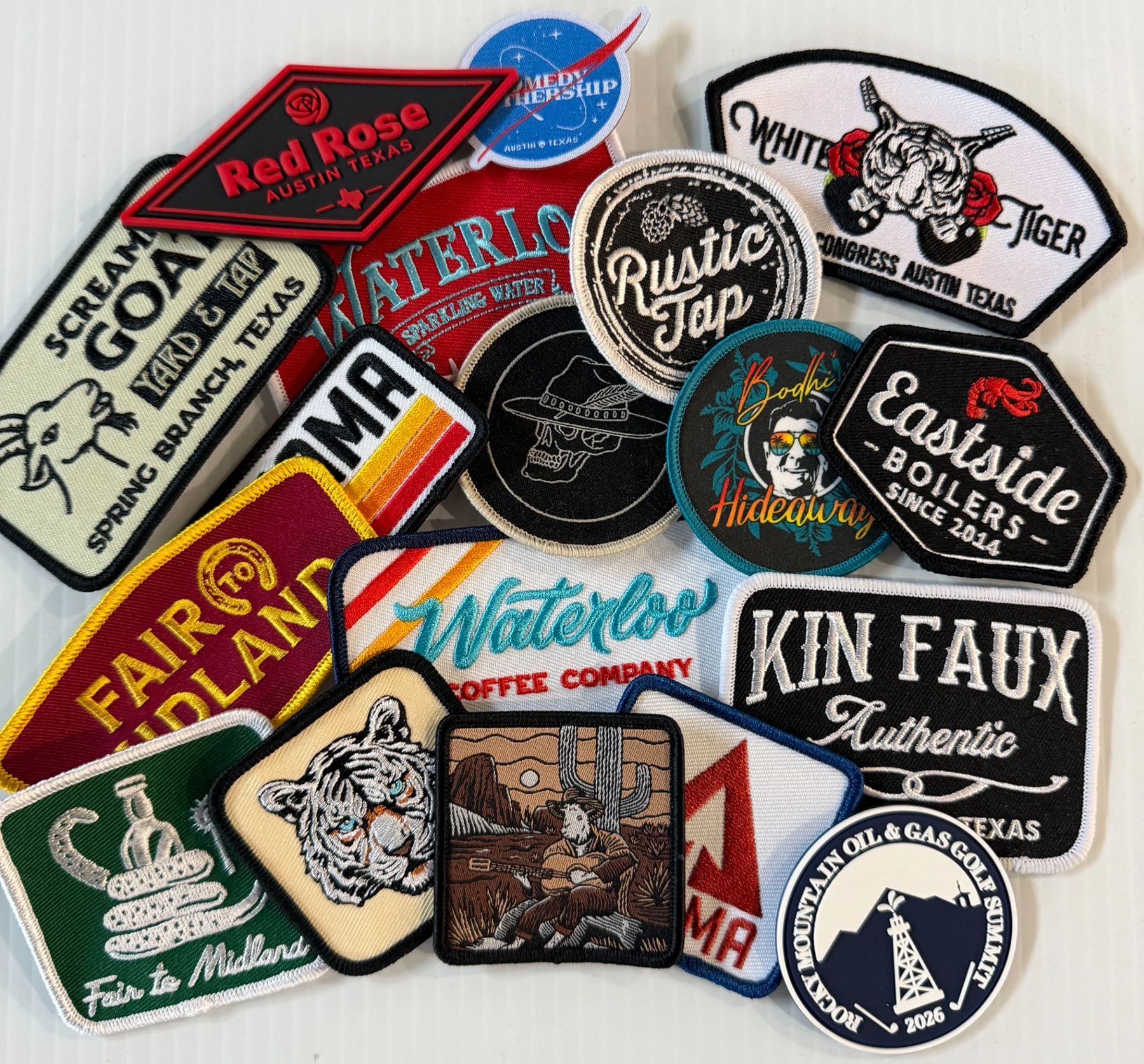 Assortment of custom embroidered brand patches